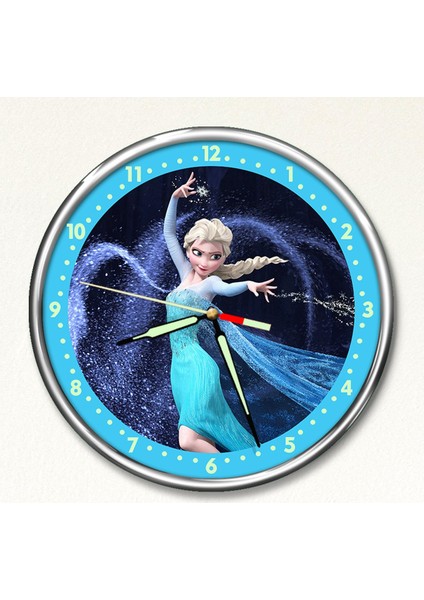 Dekor Loft Premium Gece Parlayan Elsa Frozen Çocuk Odası Duvar Saati PFS-1830