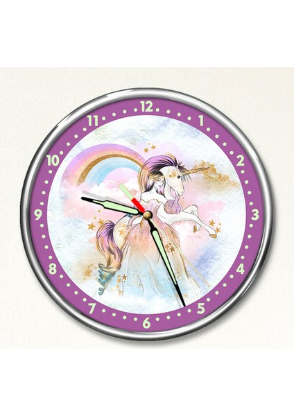 Dekor Loft Premium Gece Parlayan Unicorn Çocuk Odası Duvar Saati PFS-1811