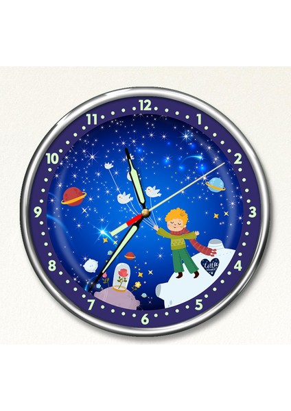 Dekor Loft Premium Gece Parlayan Küçük Prens Çocuk Odası Duvar Saati PFS-1802