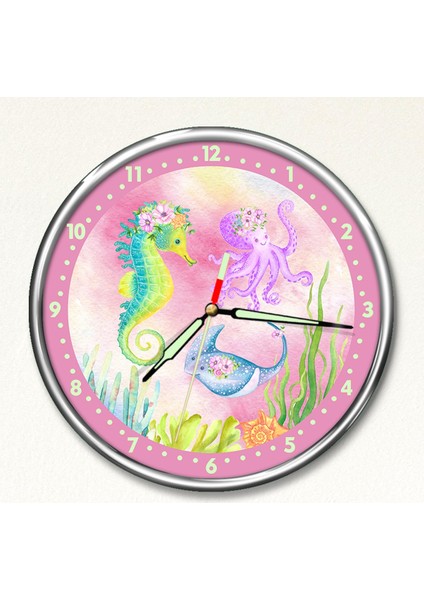 Dekor Loft Premium Gece Parlayan Suluboya Denizaltı Çocuk Odası Duvar Saati PFS-1804