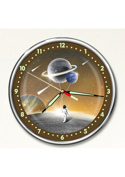 Dekor Loft Premium Gece Parlayan Astronot Çocuk Odası Duvar Saati PFS-1803