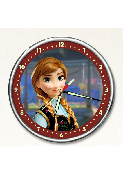 Dekor Loft Premium Gece Parlayan Anna Frozen Çocuk Odası Duvar Saati PFS-1831