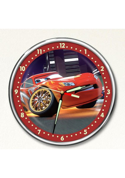 Dekor Loft Premium Gece Parlayan Şimşek Mcqueen Çocuk Odası Duvar Saati PFS-1819