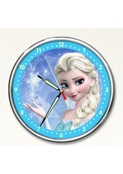 Dekor Loft Premium Gece Parlayan Elsa Frozen Çocuk Odası Duvar Saati PFS-1837