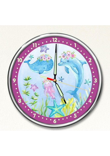 Dekor Loft Premium Gece Parlayan Suluboya Denizaltı Çocuk Odası Duvar Saati PFS-1806