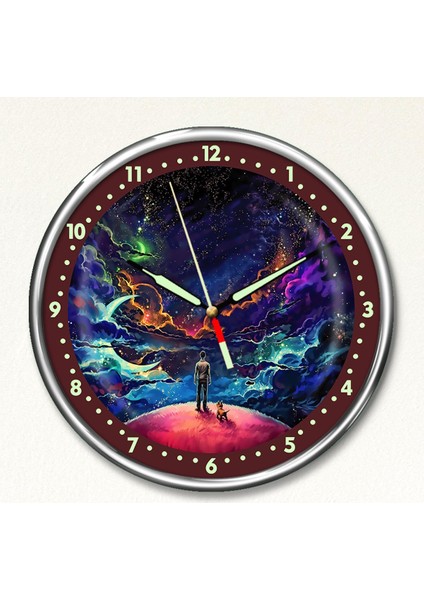 Dekor Loft Premium Gece Parlayan Gezli Gezegen Çocuk Odası Duvar Saati PFS-1816
