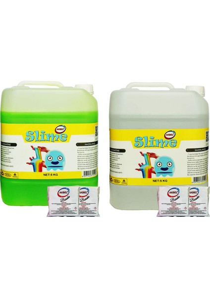 Zıp Zıp Slime 2 Renk Şeffaf 5 kg + Yeşil 5 kg + Boraks