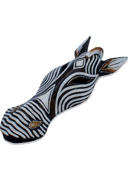 Zebra Kafası Maske, 30 Cm, Çizgili, Duvar Objesi, Ahşap Mask