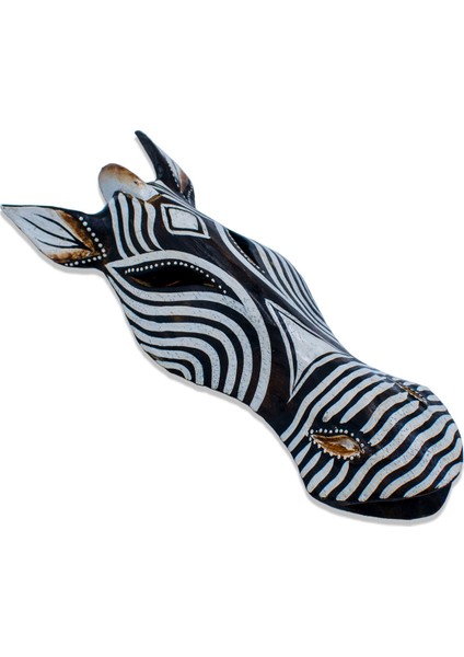 Zebra Kafası Maske, 30 Cm, Çizgili, Duvar Objesi, Ahşap Mask