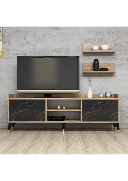 Tv Sehpası Mermer Desen Altın Kulplu 2 Raflı fiyatları