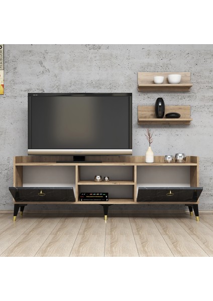 Tv Sehpası Mermer Desen Altın Kulplu 2 Raflı modelleri
