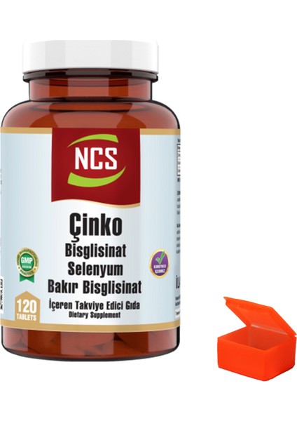 Zinc Çinko Selenyum Bakır Bisglisinat 120 Tablets + Hap Kutusu