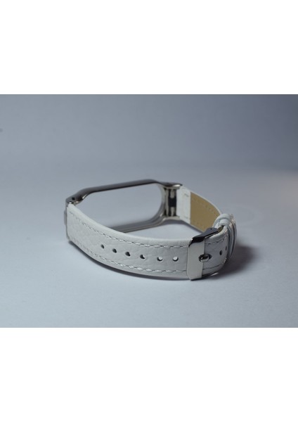 Xiaomi Mi Band 6 / Mi Band 5 Akıllı Bileklik Metal Çerçeveli Kordon Dikiş Desenli Deri Beyaz fiyatları