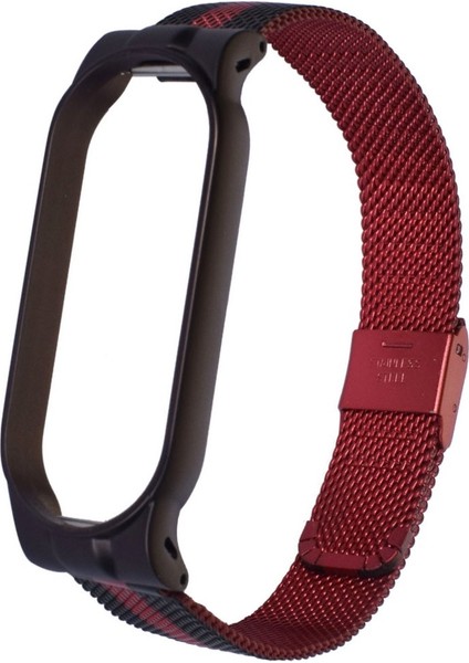 Xiaomi Mi Band 6 / Mi Band 5 Akıllı Bileklik Metal Kordon Renkli Milano Loop Siyah - Kırmızı