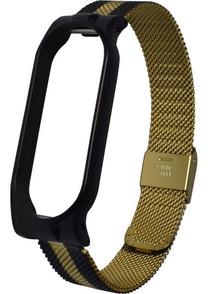 Xiaomi Mi Band 6 / Mi Band 5 Akıllı Bileklik Metal Kordon Renkli Milano Loop Siyah - Altın