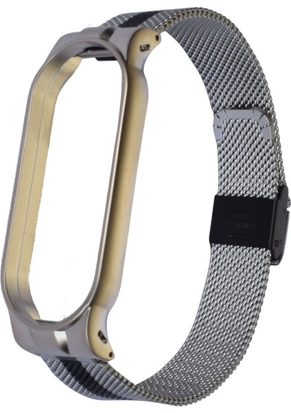 Xiaomi Mi Band 6 / Mi Band 5 Akıllı Bileklik Metal Kordon Renkli Milano Loop Gümüş - Siyah