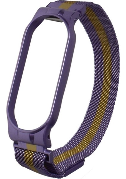 Xiaomi Mi Band 6 / Mi Band 5 Akıllı Bileklik Metal Kordon Mıknatıslı Renkli Milano Loop Mor - Altın