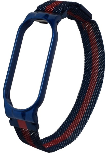 Xiaomi Mi Band 6 / Mi Band 5 Akıllı Bileklik Metal Kordon Mıknatıslı Renkli Milano Loop Lacivert - Kırmızı