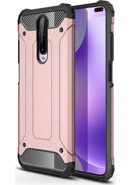 Xiaomi Poco X2 Kılıf Military Armor Çift Katmanlı Crash Silikon Kılıf Rose Gold