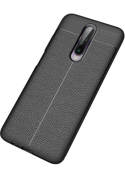 Xiaomi Poco X2 Kılıf Rugan Armor Deri Görünümlü Yüksek Kalite Silikon Niss Siyah