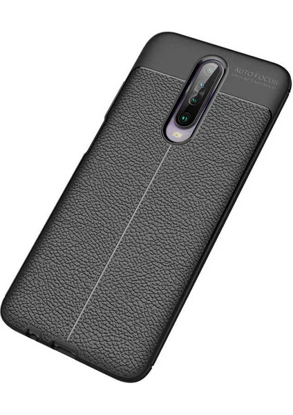 Case 4U Xiaomi Poco X2 Kılıf Rugan Armor Deri Görünümlü Yüksek Kalite Silikon Niss Siyah