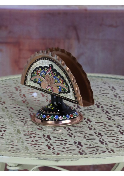 Bakır Peçetelik Gül Çiçek Dekoratif