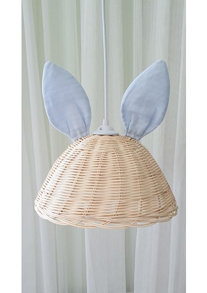 Rattan Bambu Hasır Mavi Kulak Avize