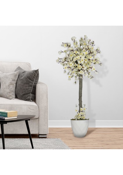 Yapay Ağaç Bahar Dalı Japon Kiraz Çiçeği Beyaz Plastik Saksılı 90 cm Beyaz fiyatları