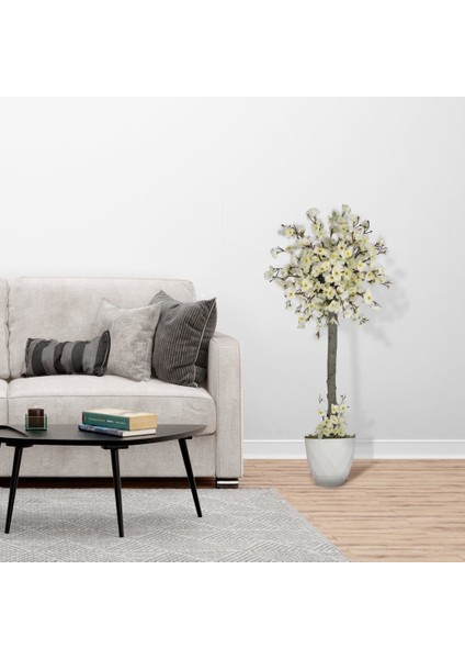 Yapay Ağaç Bahar Dalı Japon Kiraz Çiçeği Beyaz Plastik Saksılı 90 cm Beyaz indirimleri