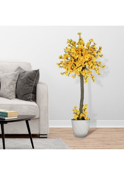 Yapay Ağaç Bahar Dalı Japon Kiraz Çiçeği Beyaz Plastik Saksılı 90 cm Sarı fiyatları