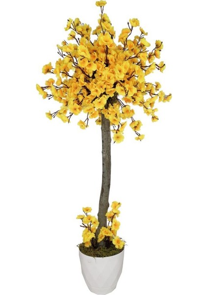 Yapay Ağaç Bahar Dalı Japon Kiraz Çiçeği Beyaz Plastik Saksılı 90 cm Sarı modelleri