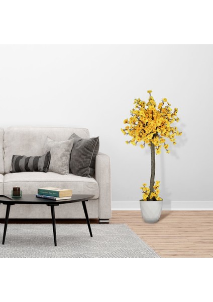 Yapay Ağaç Bahar Dalı Japon Kiraz Çiçeği Beyaz Plastik Saksılı 90 cm Sarı indirimleri