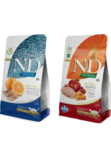 Tahılsız 1,5 kg x 2 Adet(1-Balık+1-Bıldırcın)Kısır Kedi Mama