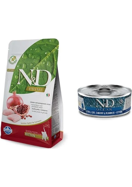 N&d Kitten Tavuk Nar Yavru Kedi Mama 1,5 Kg+1-Balıklı Konserve