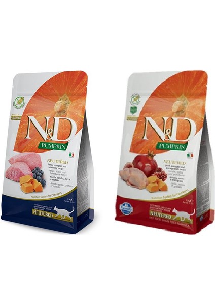 Pumpkin 1,5 kg x 2 Adet(1-Bıldırcın+1-Kuzu)Kısır Kedi Mama