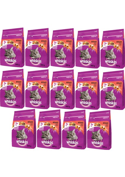 Whıskas® Sığırlı (Biftekli) Kuru Kedi Maması 1+ Yaş 300 Gram (14 Adet)