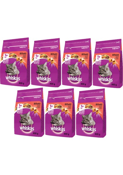 Whıskas® Sığırlı (Biftekli) Kuru Kedi Maması 1+ Yaş 300 Gram (7 Adet)