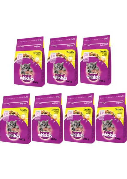 Whıskas® Tavuklu Kuru Yavru (2-12 Aylık) Kedi Maması 300 Gram (7 Adet)