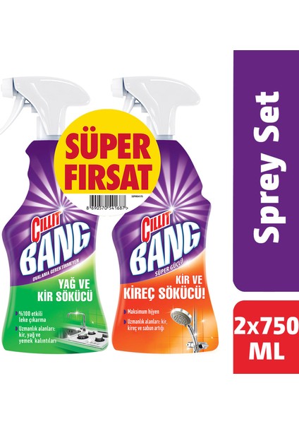 Cillit Bang Banyo ve Mutfak Temizleyici Yağ Çözücü & Kireç Sökücü Sprey 2'li Set (2x750 ml)