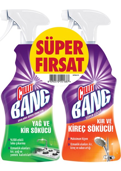 Cillit Bang Banyo ve Mutfak Temizleyici Yağ Çözücü & Kireç Sökücü Sprey 2'li Set (2x750 ml)