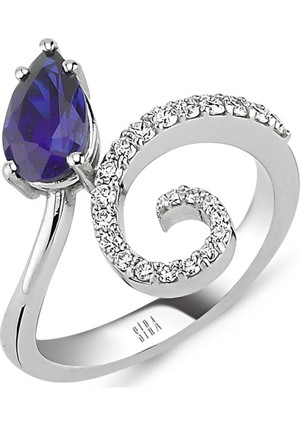 Damla Safir Yüzük - Beyaz Altın