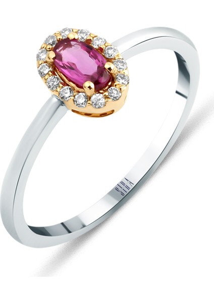 Pink Safir Yüzük - Beyaz ve Rose Altın