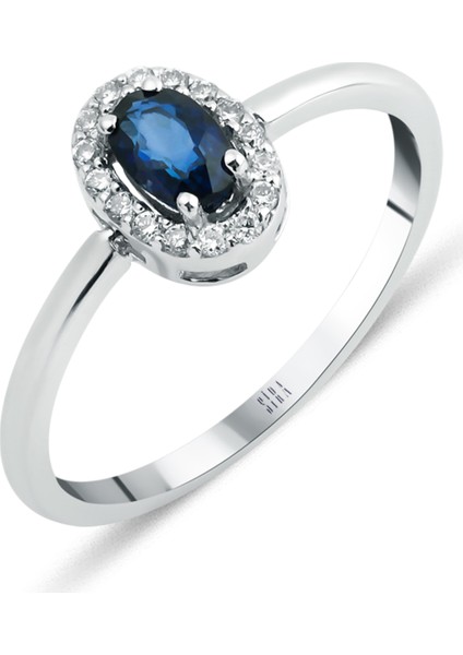 Safir Oval Yüzük - Beyaz Altın