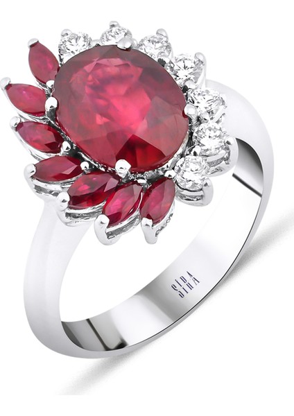 Yelpaze Ruby Yüzük - Beyaz Altın