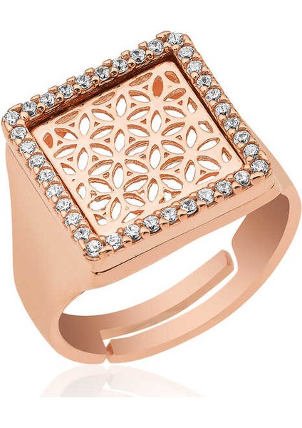 Gümüş Rose Yaşam Çiçeği Yüzük