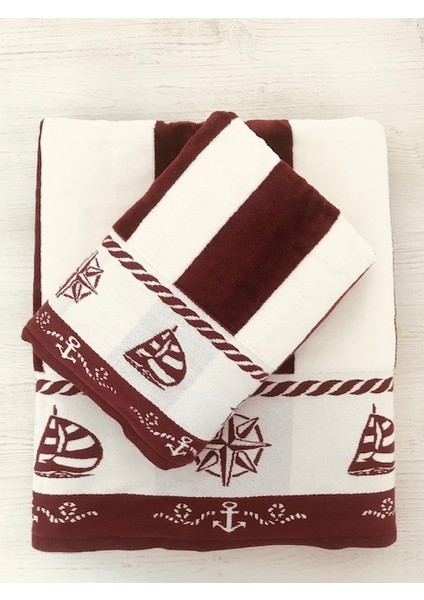 Pusula Havlu Takımı- 1 AD.100X150 ve 1 AD.50X90 Havlu Bordo