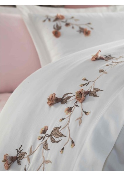 Anetta 3D Nakışlı Pamuk Saten Çift Kişilik Nevresim Takımı Krem Pudra fiyatları