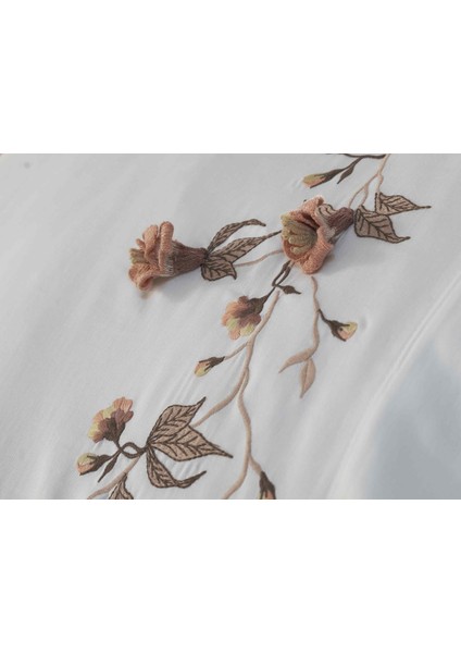 Anetta 3D Nakışlı Pamuk Saten Çift Kişilik Nevresim Takımı Krem Pudra indirimleri