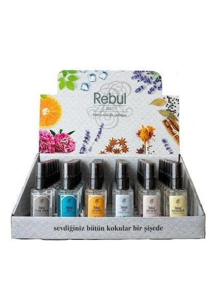 Kolonya Çeşitleri 50 ml x 6 Adet -(Dark Spice-Buket-Aqua-Ice-Mandarine-Lavanta) Karma 6'lı