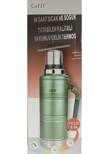 2.2 Litre Paslanmaz Çelik Avcı Termosu Yeşil Avcı Termosu